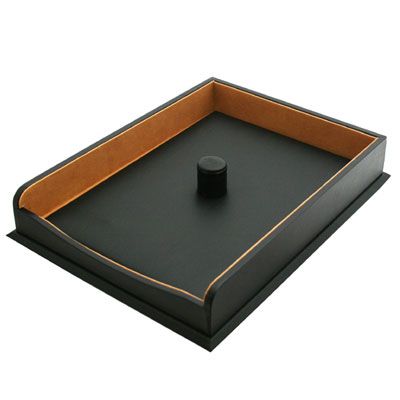 Black Leather Paper Tray Handmade, Leather Letter Tray With Cover