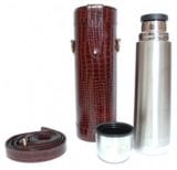 Thermos Flask in Brown Nile Croc Effect Leather with Carry Case