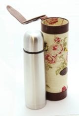 Leather Flask with Rose Pattern and Papaya Leather and Carry Case