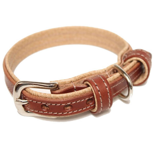 Chestnut and Beige Leather Dog Collar