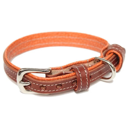 Chestnut and Orange Leather Dog Collar