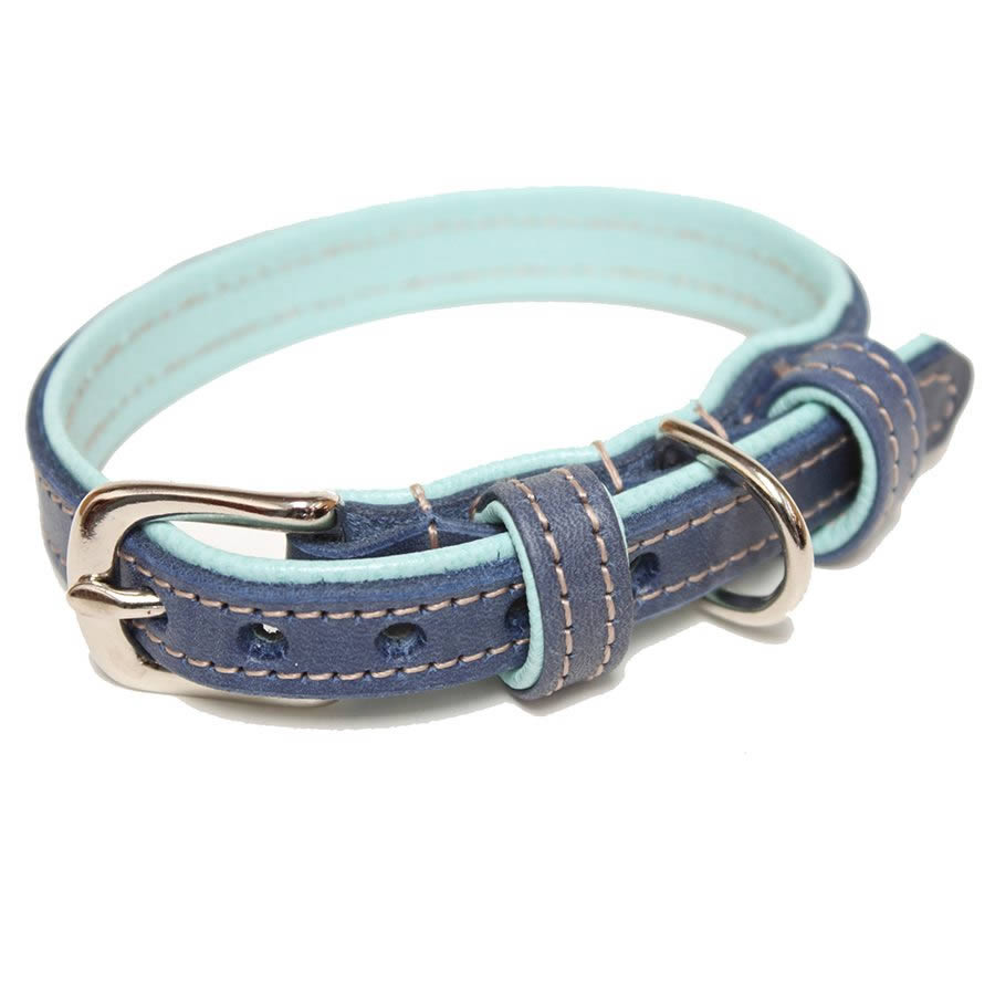 Navy and Light Blue Leather Dog Collar Handmade Luxury Leather Gifts